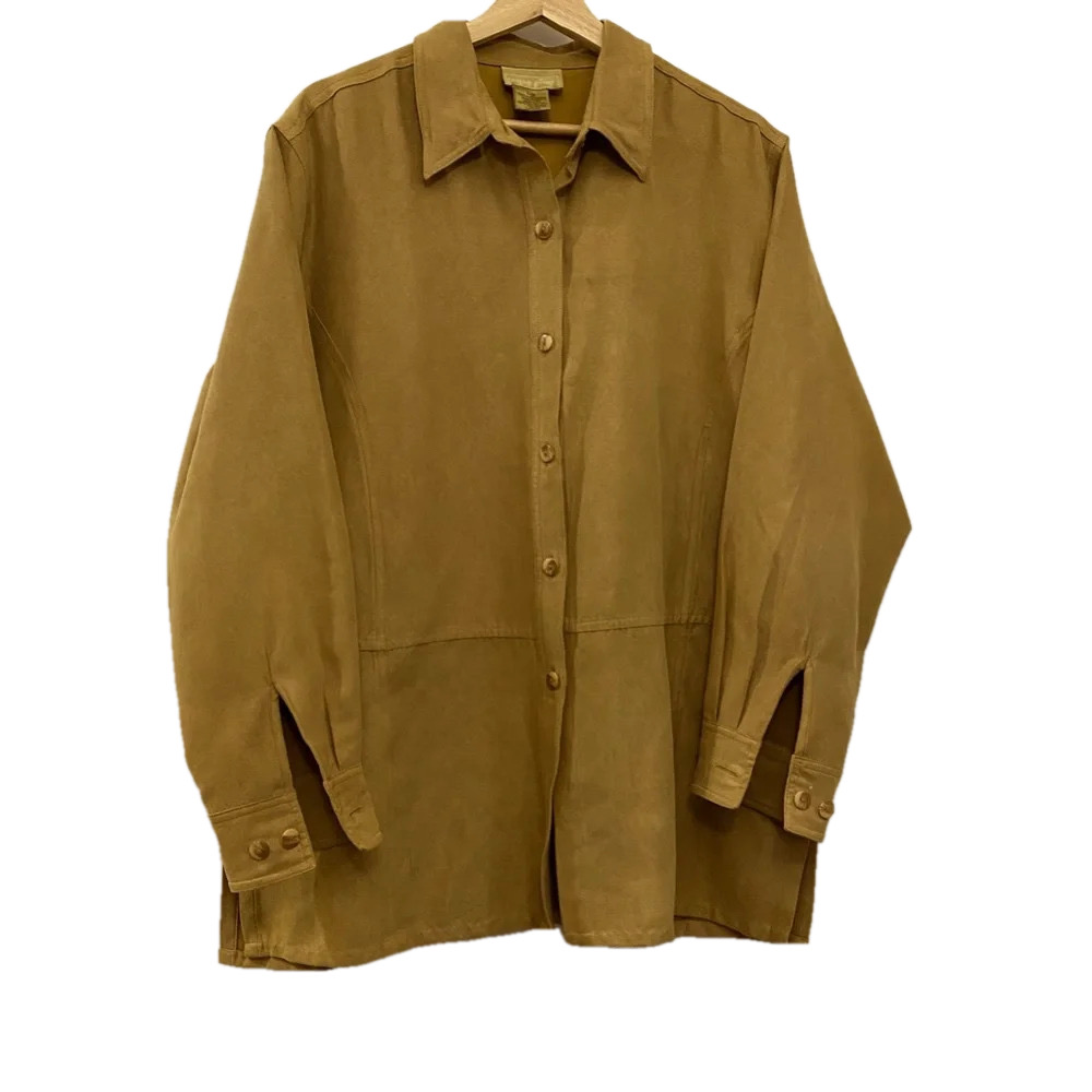 Cotton Ginny tan women faux suede button down  long sleeve shirts Large cowgirl